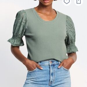 Design History Olive Eyelet Sleeve Blouse
